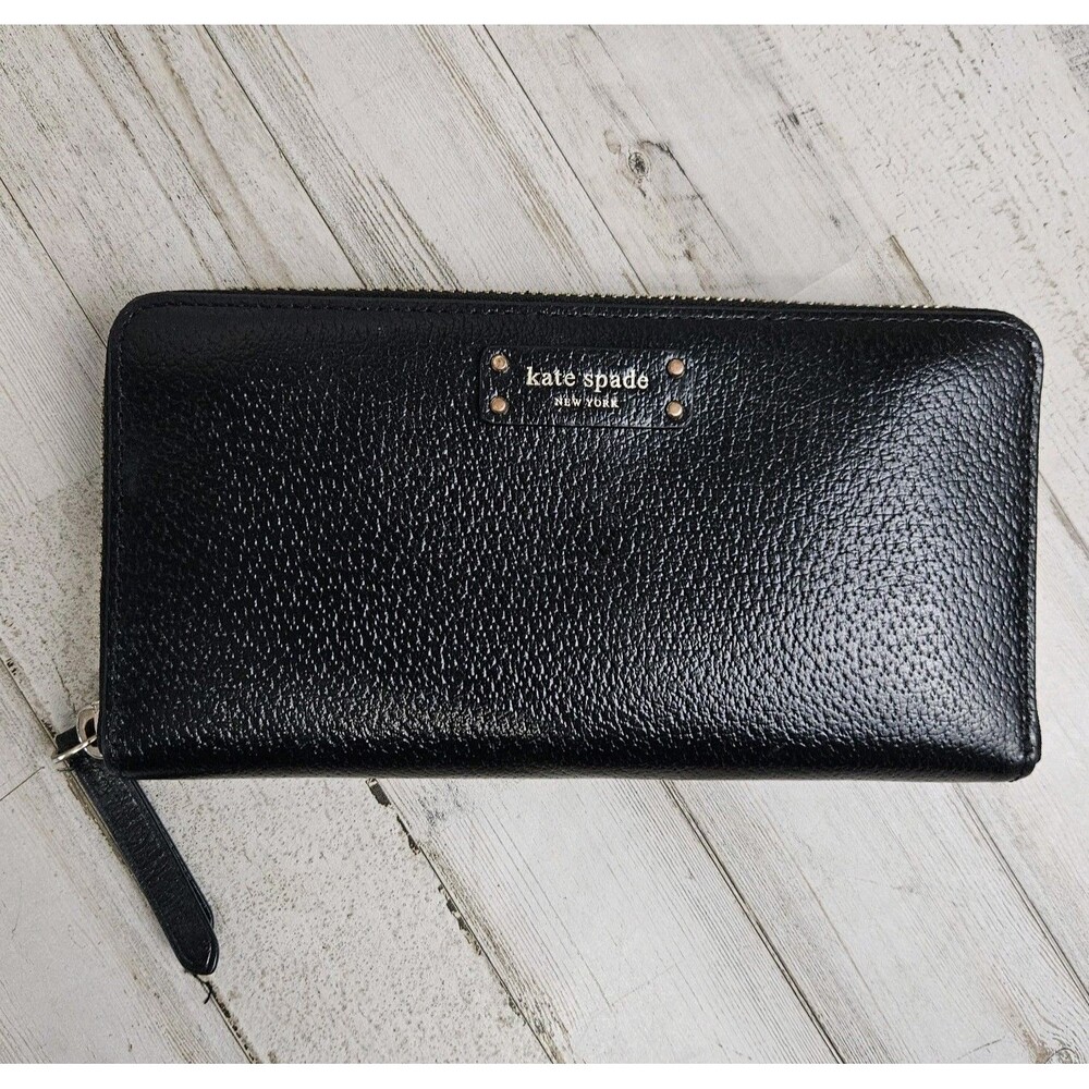 Kate Spade Rectangular Leather Black Glossy Wallet 8 X 4"